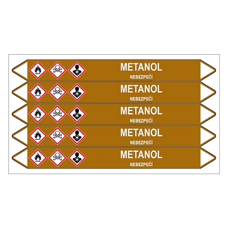 Značení potrubí, metanol,5 ks, 150 × 12 mm